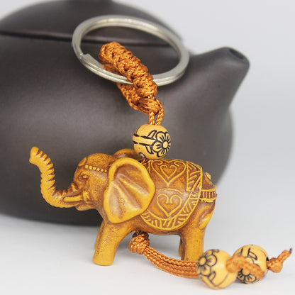 Women Men Lucky Wooden Elephant Carving Pendant Keychain Religion Chain Key Ring Keyring Jewelry Wholesale Cute Keychain