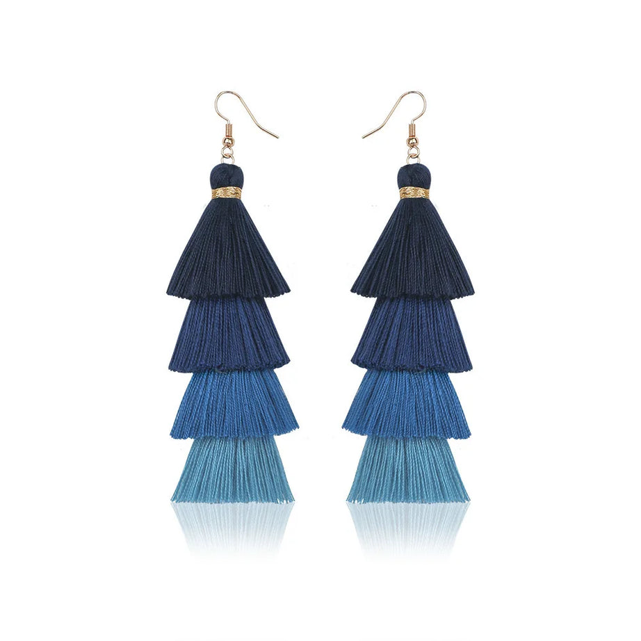 Four Layer Fringe Tassel Statement Earrings Jewelry