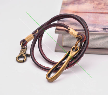 30" Retro Brown Handmade Long Punk Biker Motocycle Trucker 7*5mm Thick Plain Leather Keychain Jean Wallet Chain With Brass Hook