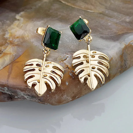 Green Enamel Coconut Leaf Pearl Drop Earrings Jewelry