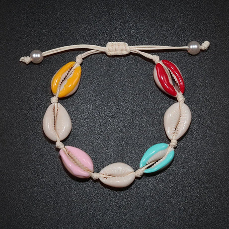 Rainbow Seashell Hand Knit Boho Bracelet