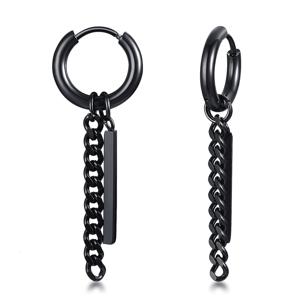 Men Bar Detail Hoop Earring For Women Men Piercing Stainless Steel Fringed Chain Earing - Charlie Dolly