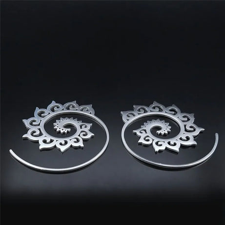 Mandala Spiral Steel Hoop Earrings Jewelry