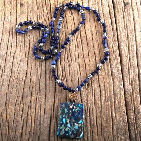 Fashion Bohemian Jewelry  Random Shape Natural Stones Crystal Knotte With Semi Precious Pendant Necklaces For Boho  Necklace - Charlie Dolly