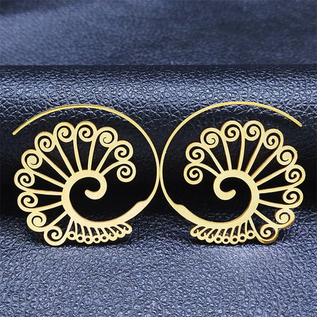 Mandala Spiral Steel Hoop Earrings Jewelry