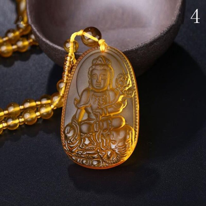 Buddha Guardian Gods Pendant Necklace For Women Men Carved Yellow Stone Amulet Necklaces Jewelry - Charlie Dolly