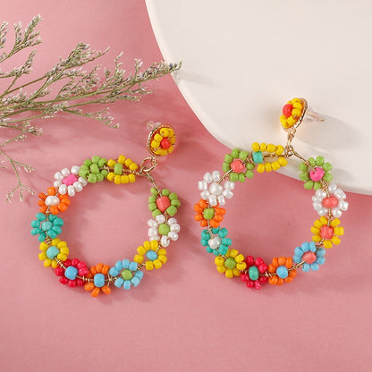 Fashion Boho Earrings For Women Colorful Style Sweet Flower Earrings Jewelry Spring Summer Floral Beaded Earrings Accessories