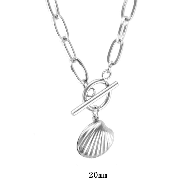 WOMEN CHOKER Shell NECKLACE Seashell Starfish pendant Stainless steel Toggle Clasp Cable Chain collares Collier gift - Charlie Dolly
