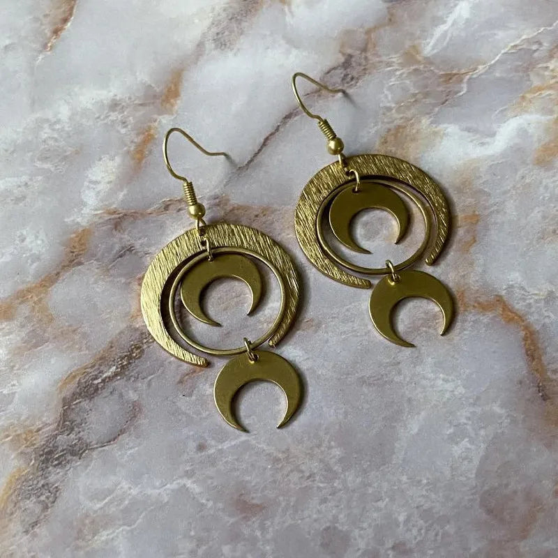 Golden Color Goddess Hoop Earrings Drop Geometric Crescent Phase Hippie Statement Witchy Jewelry Fashion Gorgeous Women Gift New