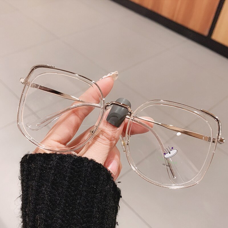 SO&EI Fashion Oversized Square Women Glasses Frame Vintage Clear Anti-Blu-Ray Eyewear Men Optical Pink Frame Computer Goggle - Charlie Dolly