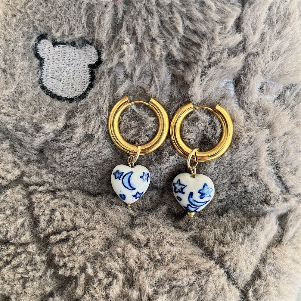 Fashion Pie pair semi-precious Lapis lazis Natural Gem beads Heart of Love Pendant Charm Women's Earrings Jewelry 2022 - Charlie Dolly