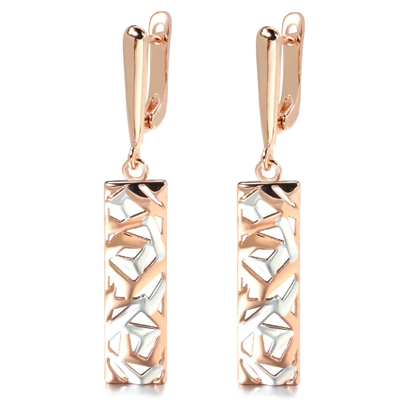 Kinel New Fashion Square Wide Drop Earrings for Women 585 Rose Gold Silver Color Mix Boho Long Earrings Ethnic Retro Jewelry