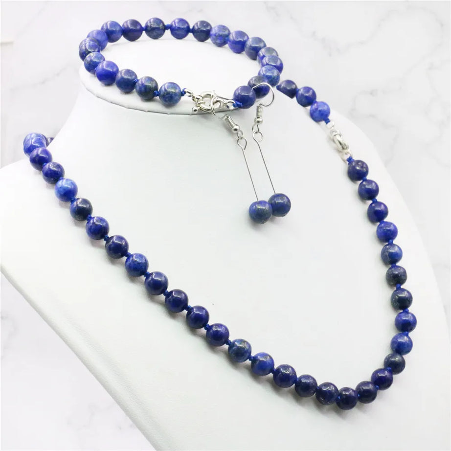 Jewelry set 8mm Egyptian Lapis Lazuli Round Beads necklace bracelet earrings Natural Stone Christmas gifts BV110 Wholesale Price - Charlie Dolly