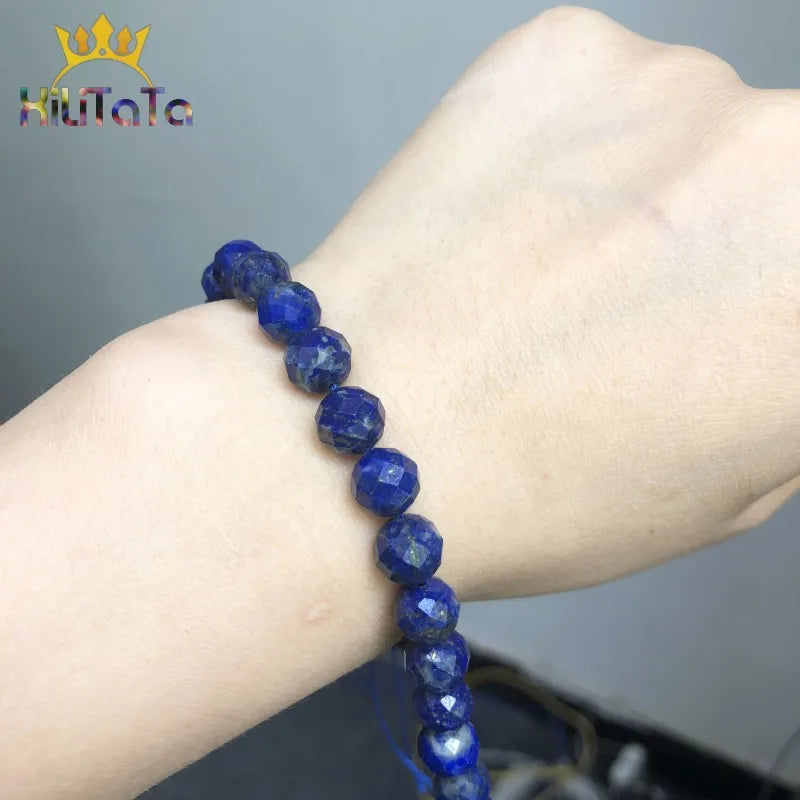 Natural Faceted Stone Beads Lapis lazuli Loose Spacer Beads For Jewelry Making DIY Bracelet Earrings Accessories 6mm/8mm 7.5''