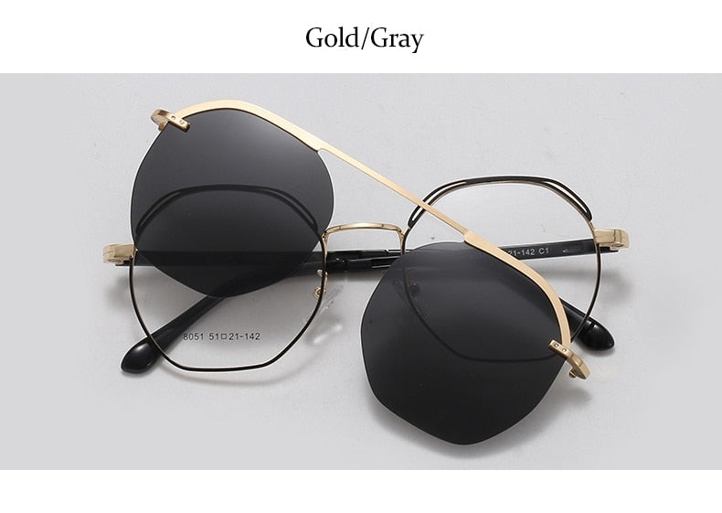 Pink Mirror Polarized Sunglasses Women's New High Quality Aalloy Magnet Clip On Sunglasses Fashion Transparent Glasses 2023