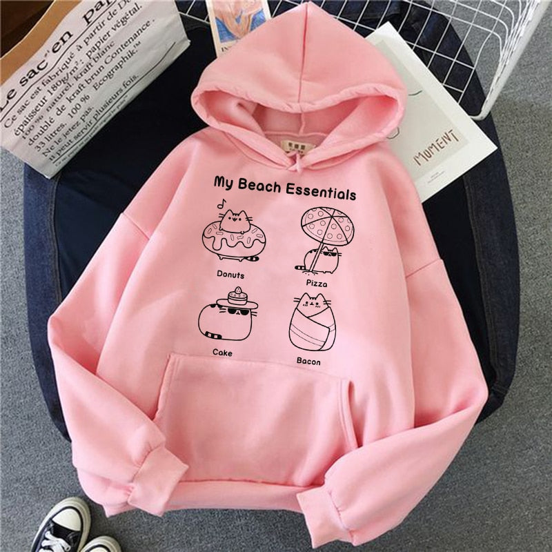the cat hoodie women fashion kawaii korean harajuku Sweatshirt pink female 90s cartoon clothes female hood Oversized