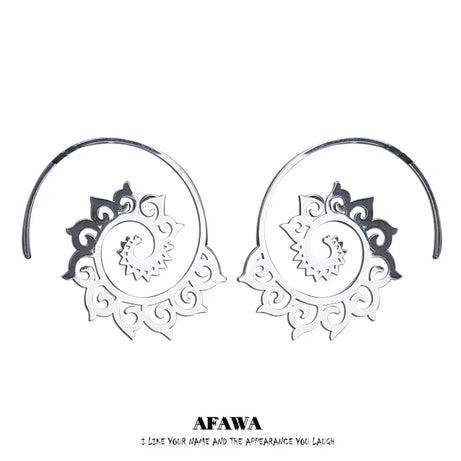 Mandala Spiral Steel Hoop Earrings Jewelry