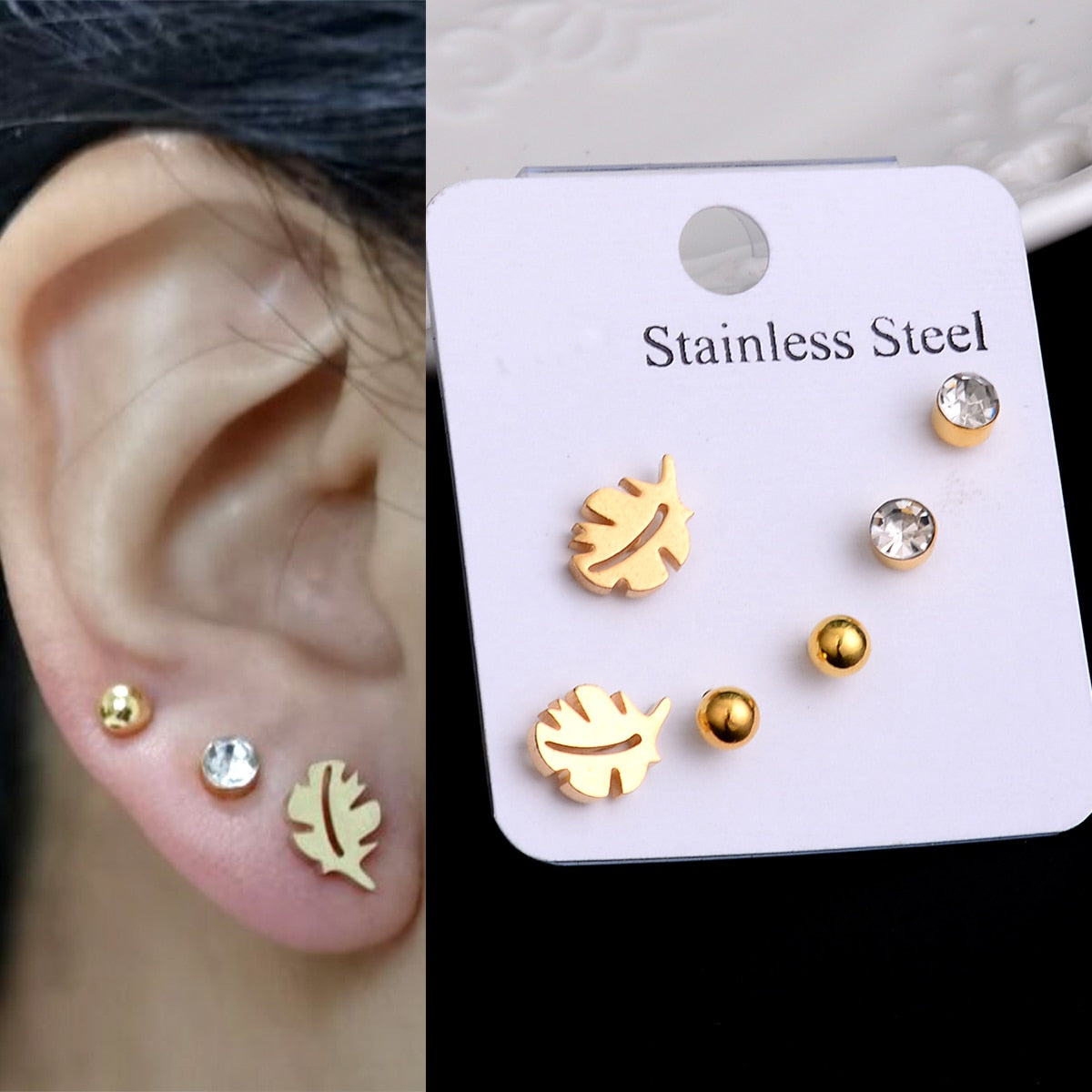 Stainless Steel Earrings Small Cute Butterfly Star Moon Heart Stud Earrings Set Punk Piercing Earing Women's Minimalist Jewelry - Charlie Dolly