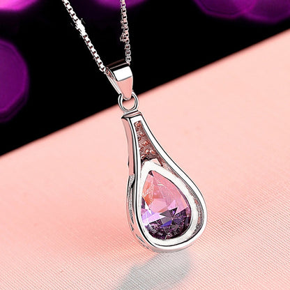 Buyee Amethyst Stone Pendant Chain 925 Sterling Silver Luxury Necklace for Woman Girl Wedding Jewelry Chain 45cm