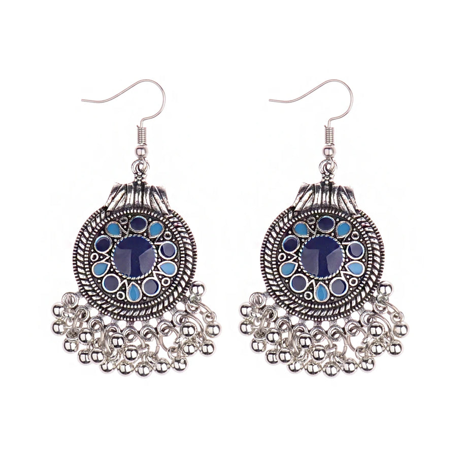 خمر الخرز الأحمر شرابة أقراط الزفاف الهندي Jhumka العتيقة بوهو الفضة اللون زهرة منحوتة إسقاط أقراط Brincos مجوهرات