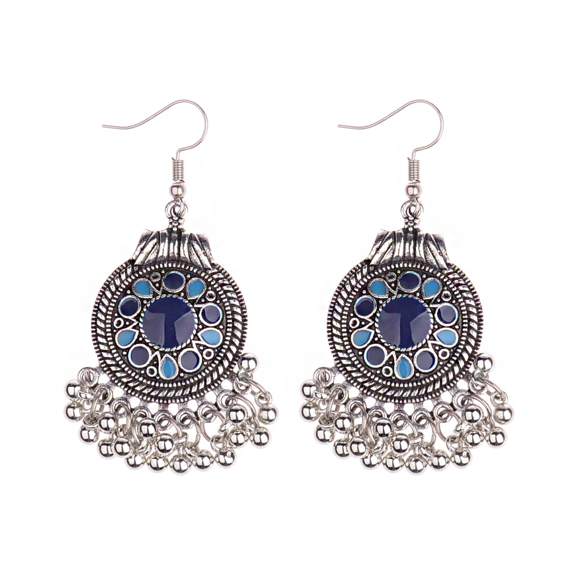 خمر الخرز الأحمر شرابة أقراط الزفاف الهندي Jhumka العتيقة بوهو الفضة اللون زهرة منحوتة إسقاط أقراط Brincos مجوهرات