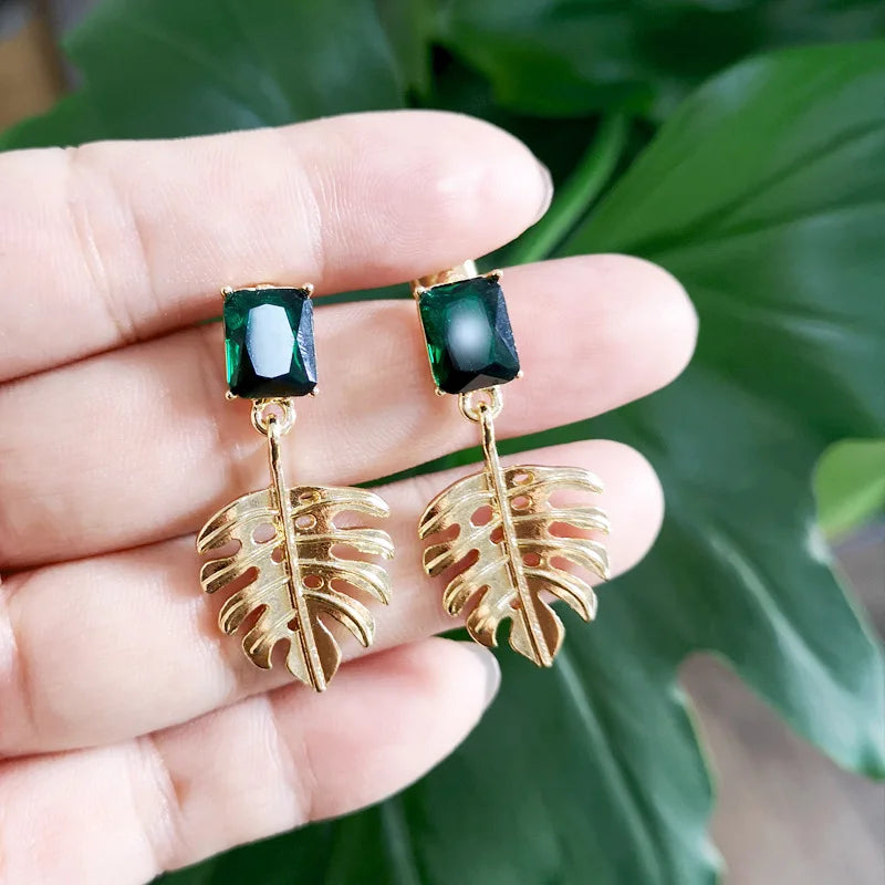 Boho Tropical Green Enamel Coconut Leaf Pearl Drop Earrings For Women Jewelry Statement Brincos Gold Dangle Earings Mujer Bijoux