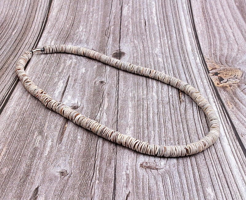Gray Shell Necklace for Men &amp; Women, Real Seashell Necklaces with Round Clam Chip Shell Beads,Hawaiian Surfer Jewelry - Charlie Dolly