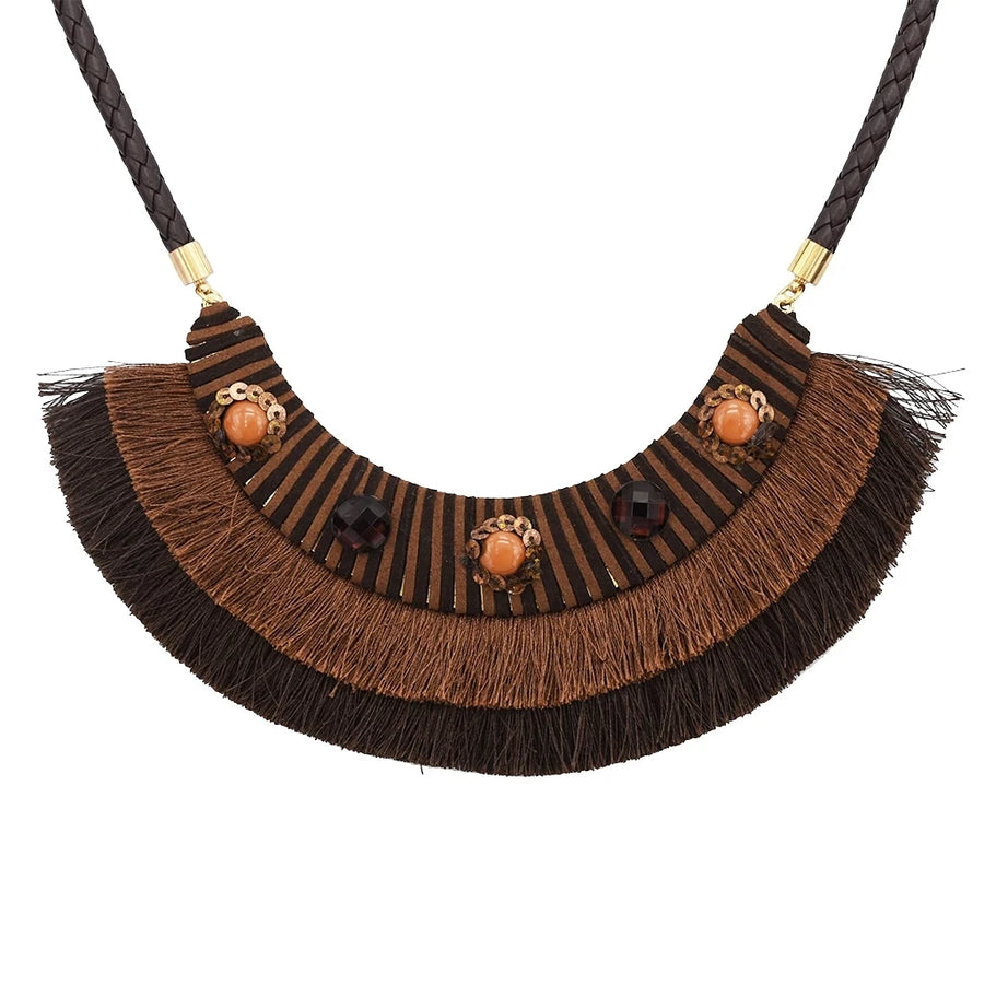 Thread Feather Bead Long Tassel Necklace Jewelry