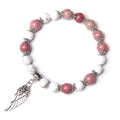 Handmade Silver Color Rose Angel Wing Pendant Bracelet Natural Pink Quartz Crystal Beads Charm Bracelet Women Romantic Jewelry - Charlie Dolly
