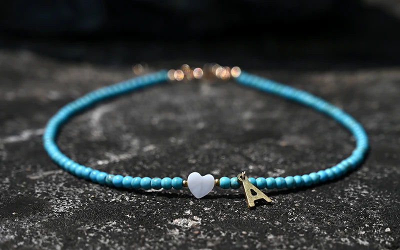 Colorful Beads Initial Choker for Women Stainless Steel Letter Pendant Necklace Fashion Shell Heart Jewelry Boho Accessories