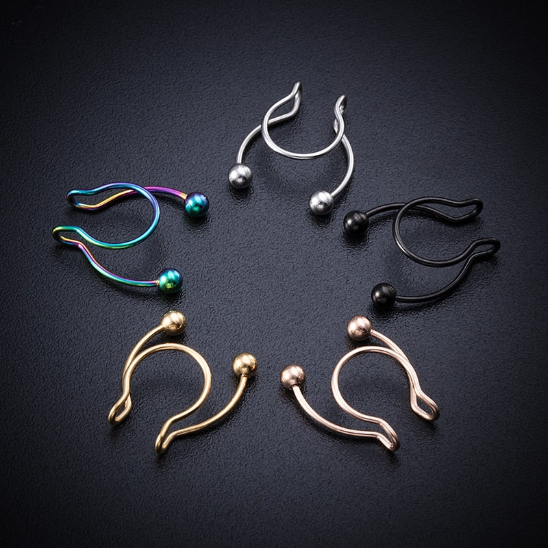 1-5pcs New Fake Nose Piercing Fake Nose Ring Hoop Septum Rings Surgical Steel Colorful Fake Piercing Nose Piercings Jewelry 20G - Charlie Dolly