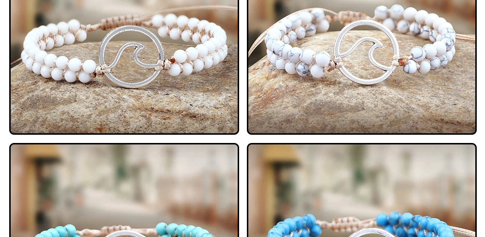 Boho Ocean Waves Bracelets Vintage Natural Stone Black Onyx Tiger Eye Beads Bracelet & Bangle Women Men Yoga Wristchain Jewelry