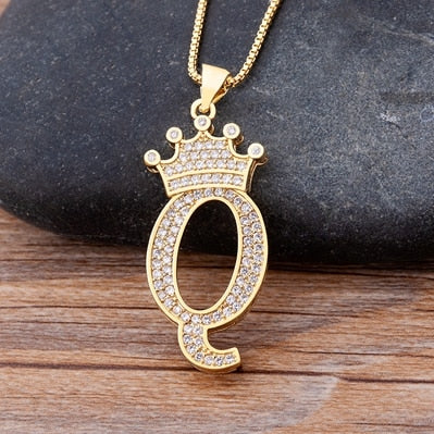 Nidin  Luxury Copper Zircon A-Z Crown Alphabet Pendant Chain Necklace Hip-Hop Style Fashion Woman Man Initial Name Jewelry - Charlie Dolly