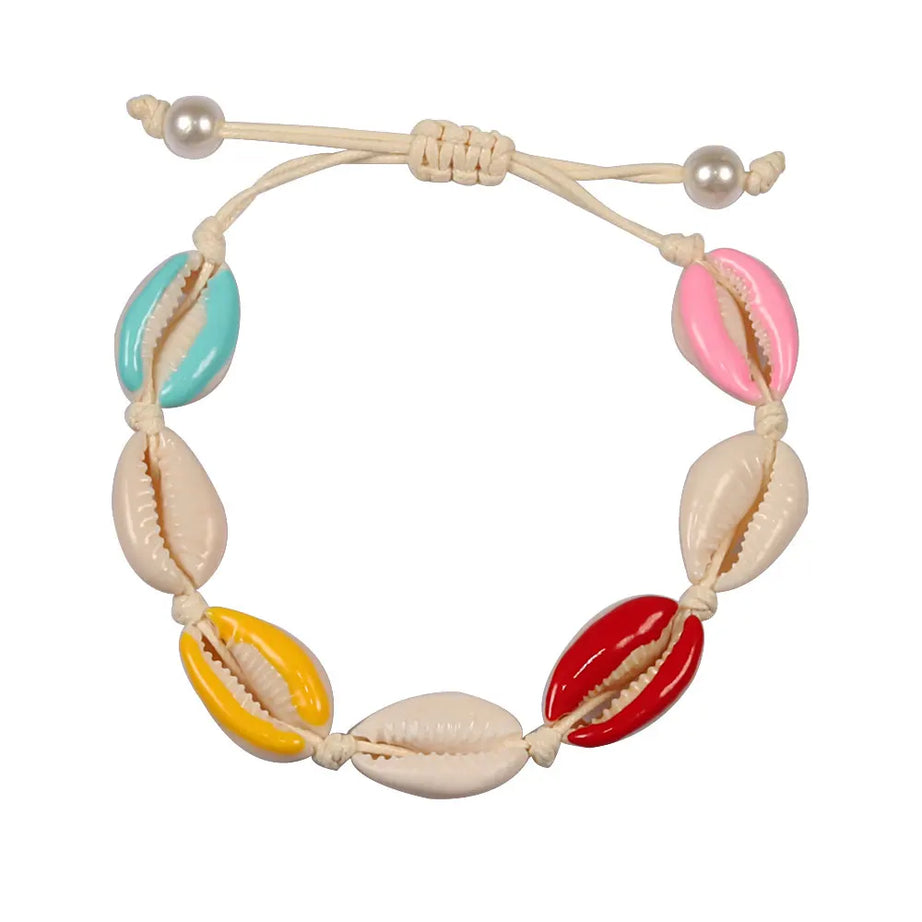 Rainbow Seashell Hand Knit Boho Bracelet