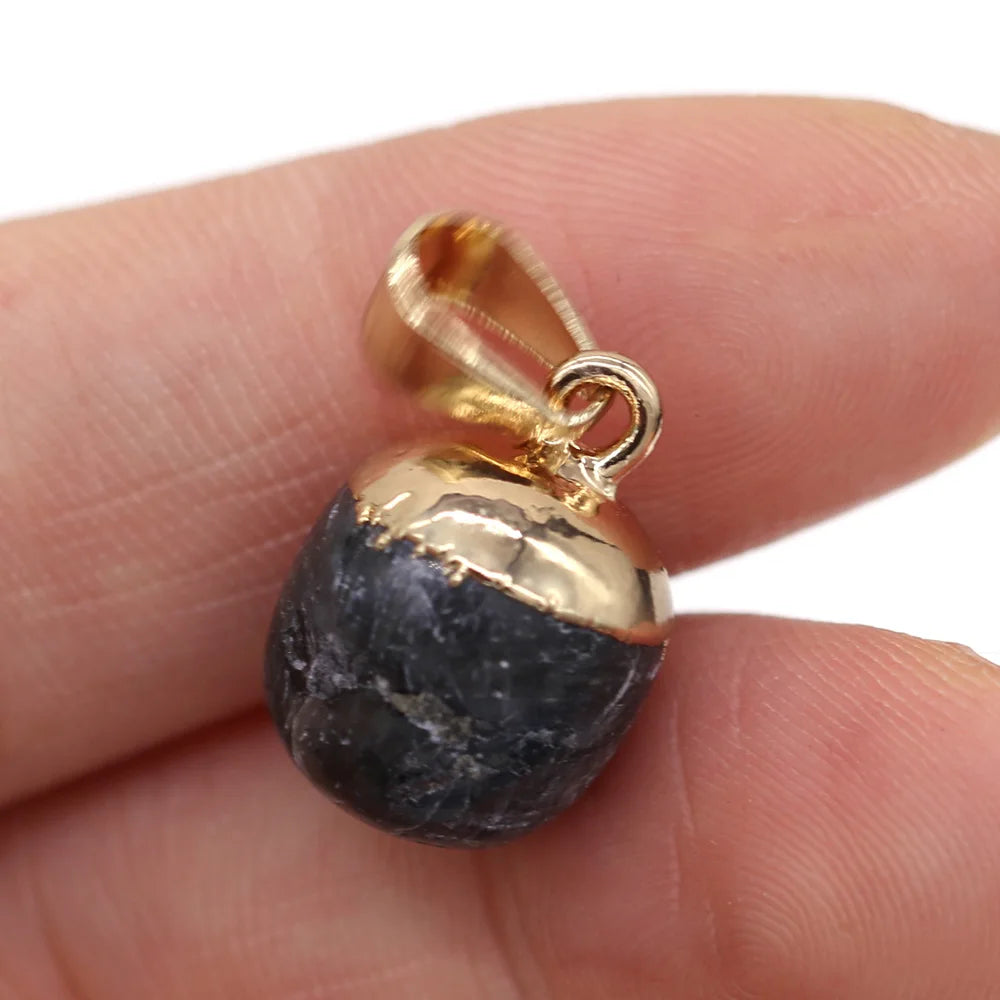 2pc Natural Stone Pendants Reiki Heal Small Round Lapis lazuli Opal for Trendy Jewelry Making Necklace Earrings Gift