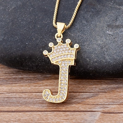 Nidin  Luxury Copper Zircon A-Z Crown Alphabet Pendant Chain Necklace Hip-Hop Style Fashion Woman Man Initial Name Jewelry - Charlie Dolly