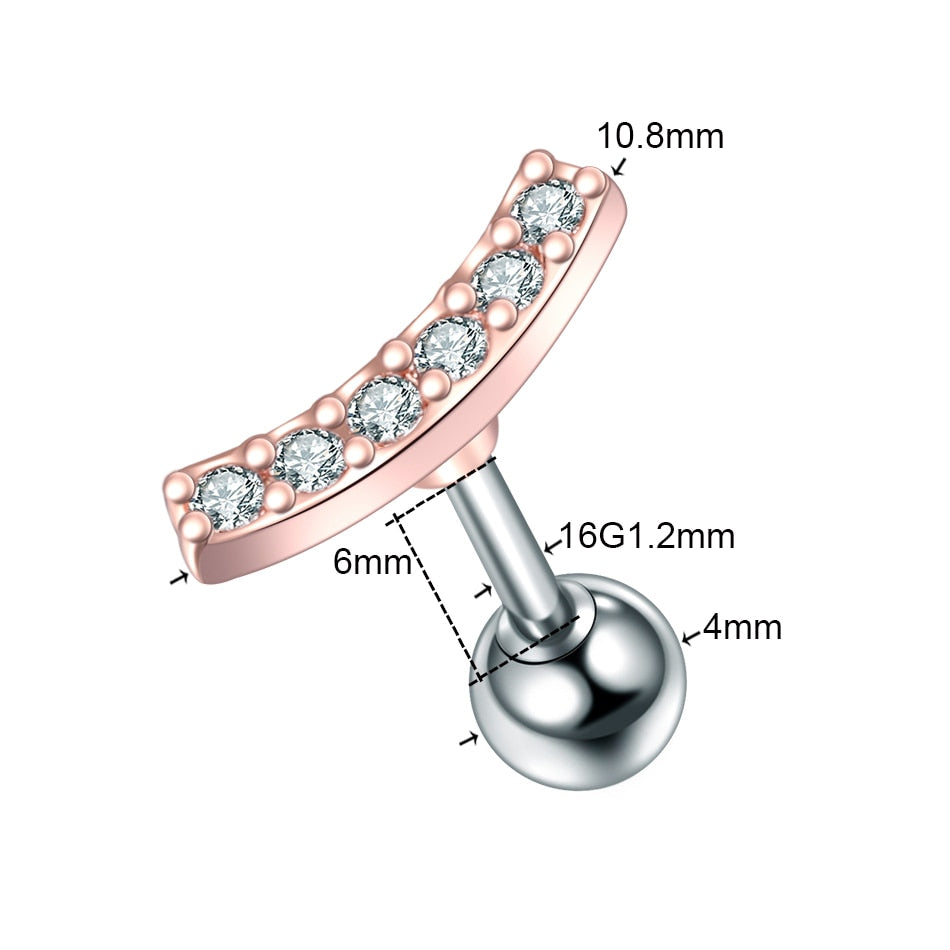 1PC Steel CZ Cartilage Stud Helix Earring Piercings Crystal Rook Tragus Conch Earring Stud Piercings Sexy Women Jewelry 16G - Charlie Dolly