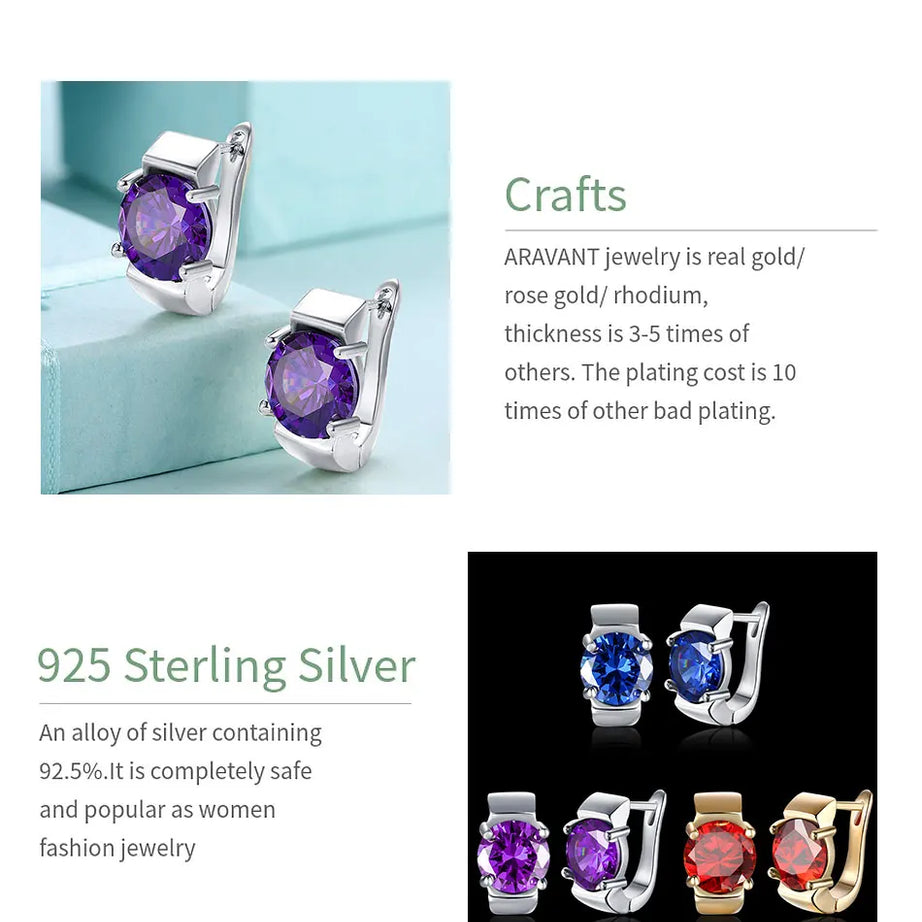 925 Silver Amethyst Hoop Earrings, Colorful Gemstone Wedding Jewelry