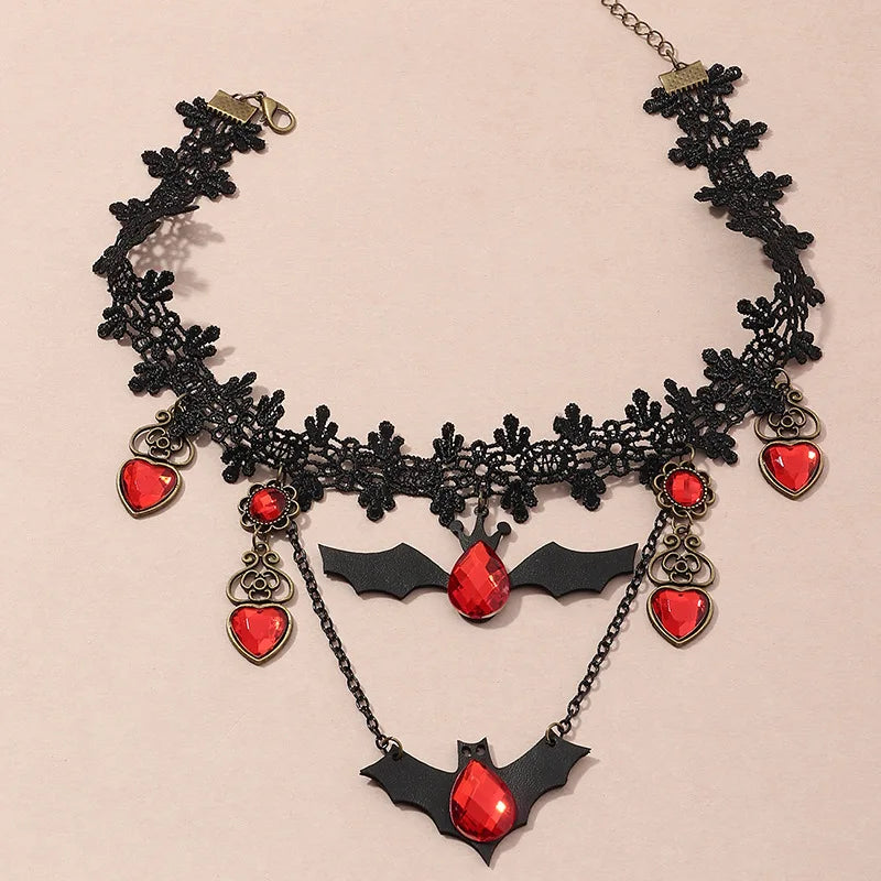 Gothic Jewelry Red Bat Halloween Necklace Lace Choker Necklace for Women Nightmare Before Christmas Black Layered Necklace 2023 - Charlie Dolly