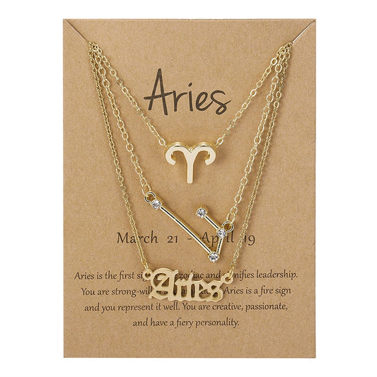3Pcs/set 12 Zodiac Sign Necklace For Women 12 Constellation Pendant Chain Choker Birthday Jewelry With Cardboard Card - Charlie Dolly