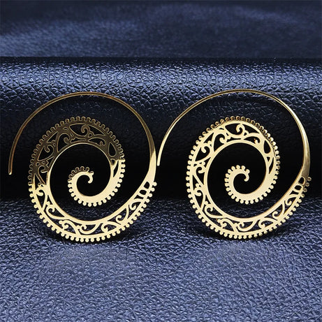Mandala Spiral Steel Hoop Earrings Jewelry