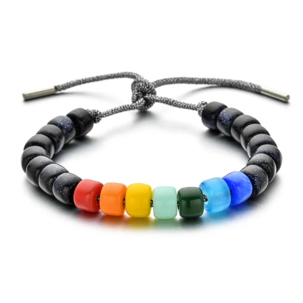Vintage Boho Handmade Pull Tie on Rope Bracelet DIY Natural Stones Crystal Charm Beads Stone Trendy Bracelet Lucky Jewelry