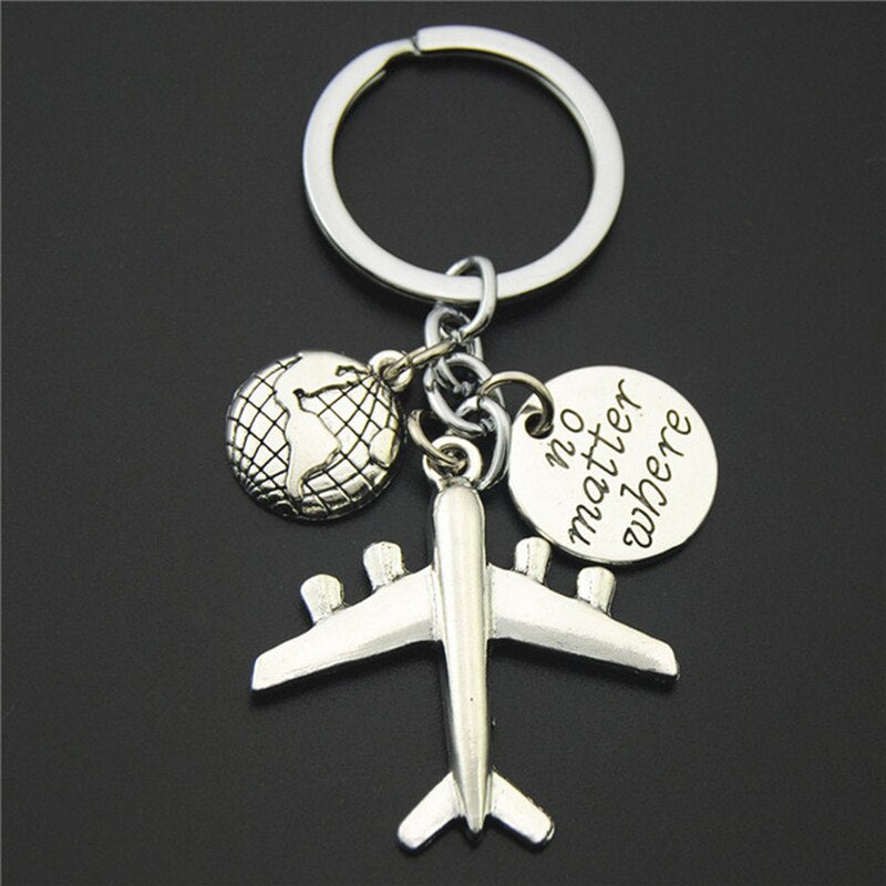 1PC Earth Plane Keychain Has Nowhere To Fall, Pendant Travel Key Ring Friendship Best Friend Jewelry Handmade By Diy - Charlie Dolly