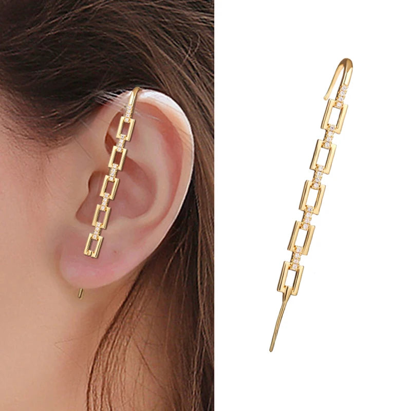 KSRA Bohemian Gold Color Earrings For Women Ear Wrap Crawler Hook Earring Zirconia Climber Long Earrings Statement Boho Jewelry