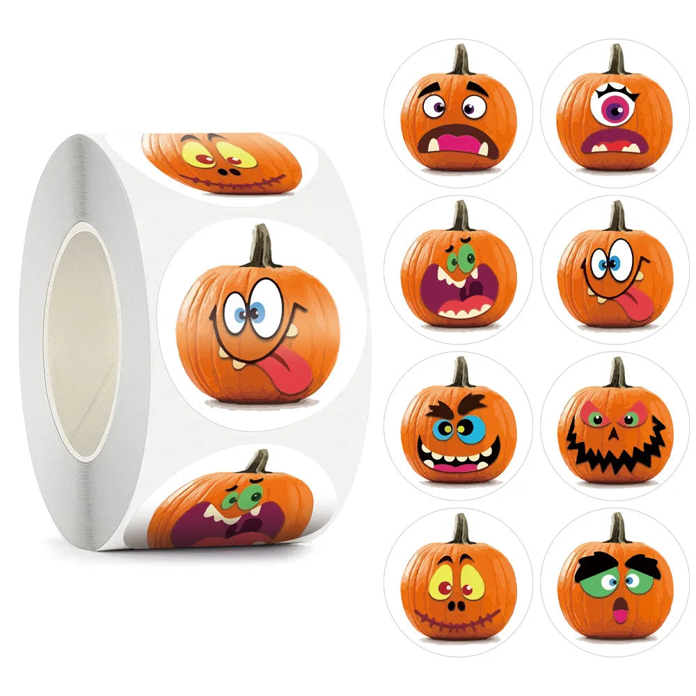 50-500pcs Halloween Stickers Round Self Adhesive Label Paper Candy Bags Stickers Package Seal Gift Packaging Sealing Crafts - Charlie Dolly