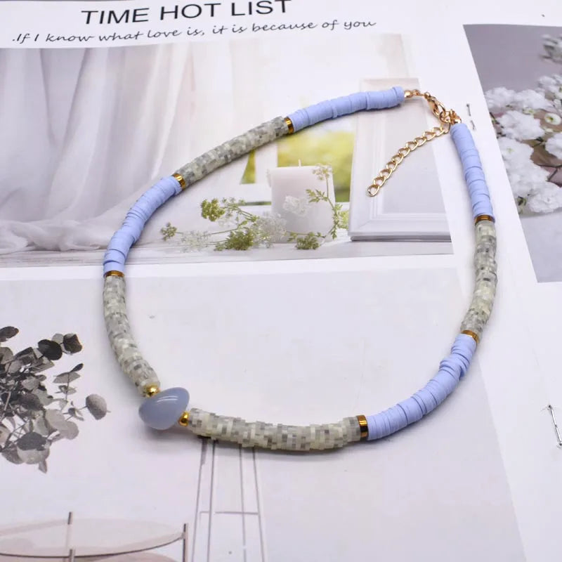 New Boho Natural Natural irregular stone Necklace Colour Soft Polymer Clay Beads Choker Necklace Beach Femme Jewelry Gift