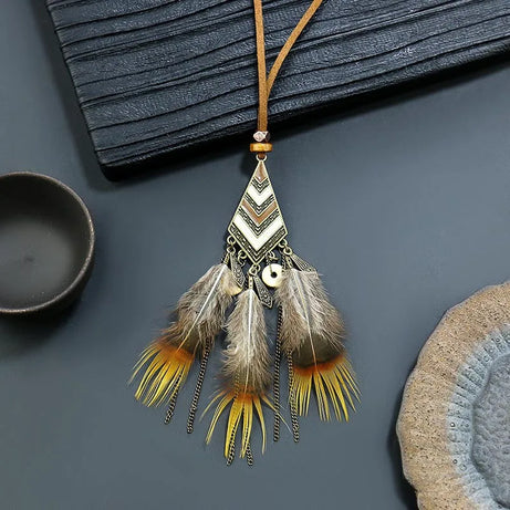 Feather Dreamcatcher Tassel Pendant Necklace Jewelry