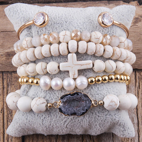 Fashion Boho Natural Stone Beaded Bracelet Jewelry Multi 6pc Stack Bracelet & Bangle Sets For Women Gift - Charlie Dolly
