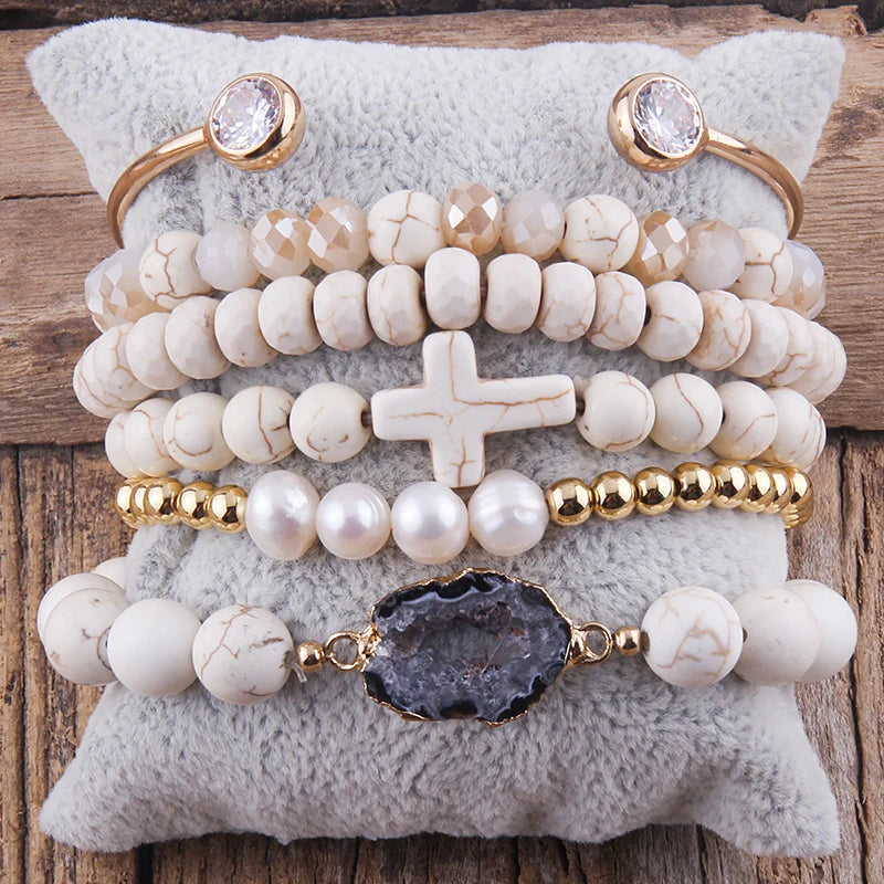 Fashion Boho Natural Stone Beaded Bracelet Jewelry Multi 6pc Stack Bracelet & Bangle Sets For Women Gift