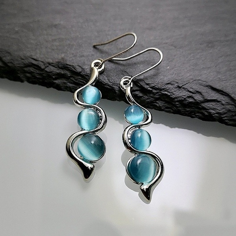 Silver Natural Stone Shine Drop Earrings Jewelry